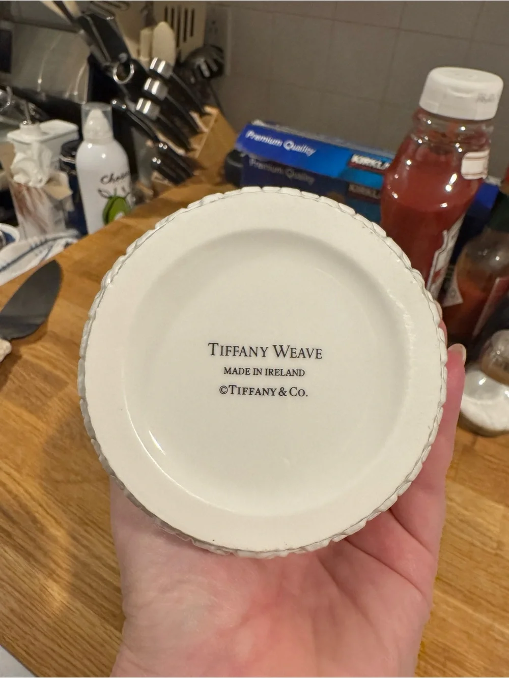 Tiffany & Co. White Basketweave Ceramic Vase